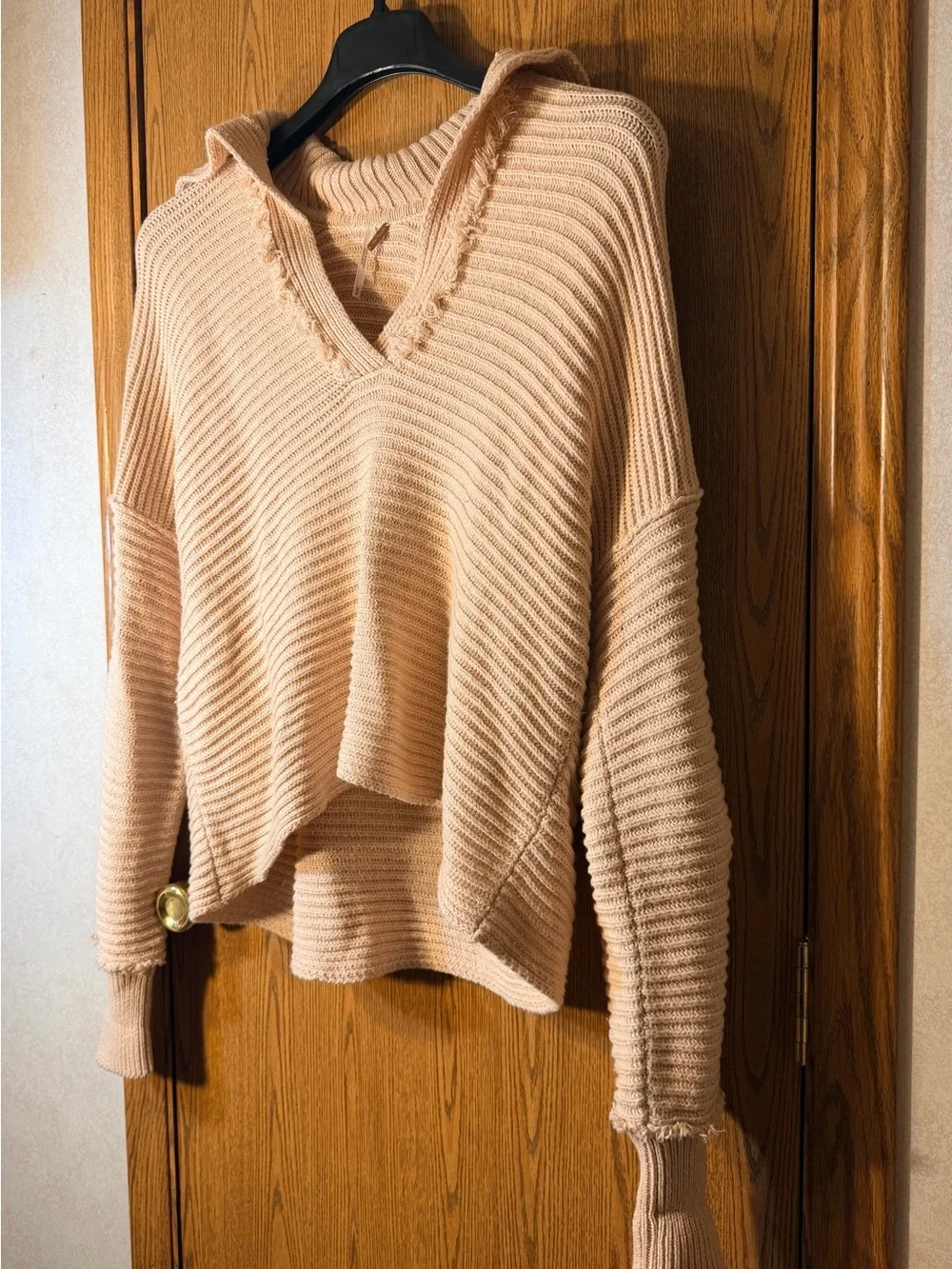 Free People Marlie Dusty Rose V‑Neck Fringed Ribbed Sweater